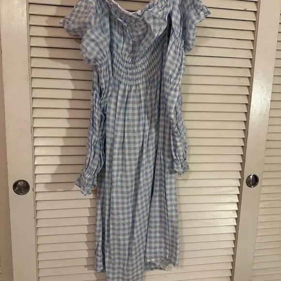 Sleeper Michelin Linen Dress in Blue Vichy - Picture 2 of 2